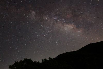 Silhouette landscape against starry sky