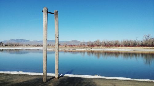 Scenic view of lake against blue sky