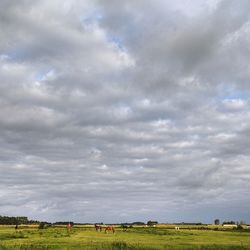Scenic view of field against cloudy sky