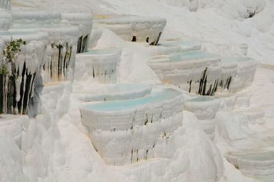 High angle view of snow covered landscape