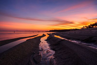 Scenic view of beach against sky during sunset