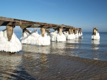 Panoramic view of sea against clear blue sky