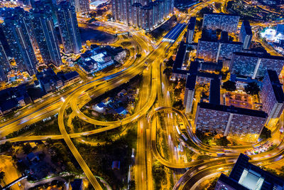 High angle view of light trails on elevated road at night