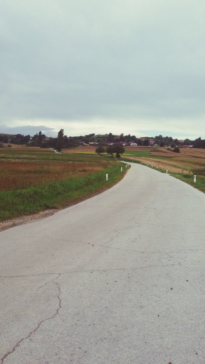 the way forward, field, landscape, sky, agriculture, rural scene, road, transportation, diminishing perspective, vanishing point, tranquil scene, tranquility, farm, country road, cloud - sky, nature, grass, dirt road, scenics, beauty in nature