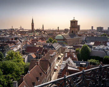 High angle view of buildings in city