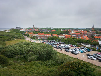 Cityscape of domburg, the netherlands seen from hoge hil against sky