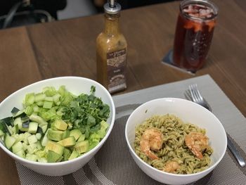 Close-up of meal served on table