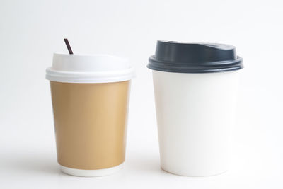 Close-up of coffee cup against white background