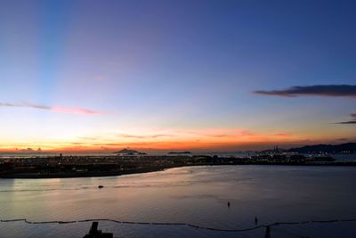 Scenic view of river against sky at sunset