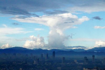 Scenic view of mountains against cloudy sky