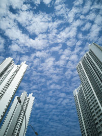 Low angle view of modern buildings against sky