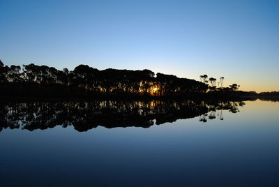 Scenic view of calm lake against clear sky