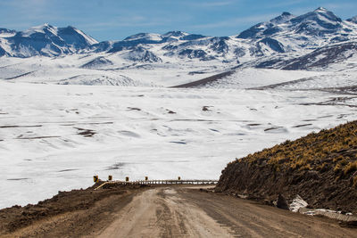 Scenic view of snowcapped mountains against sky
