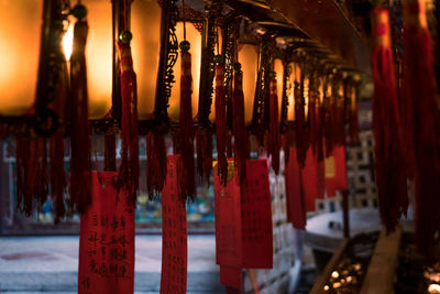 Close-up of illuminated lanterns