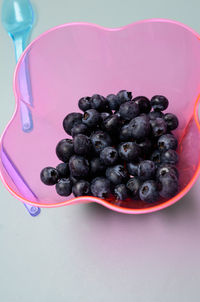 High angle view of fruits in bowl on table