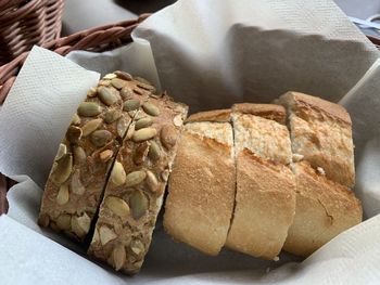 High angle view of bread on table