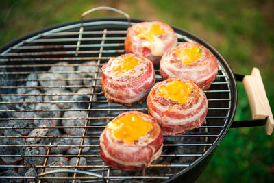 Close-up of food on barbecue grill