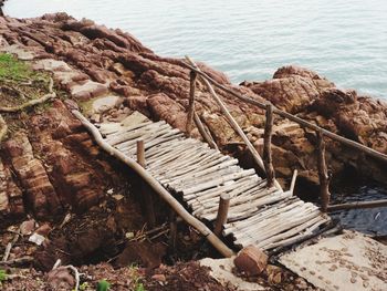 High angle view of wooden log on shore