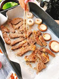 High angle view of person preparing food