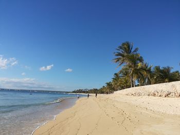 Scenic view of beach against clear blue sky