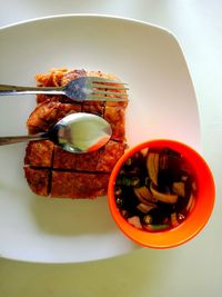 High angle view of ice cream in bowl on table