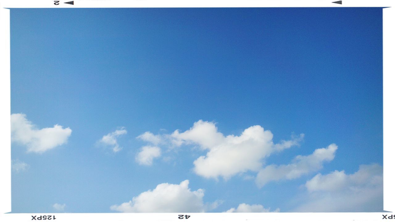 transfer print, blue, auto post production filter, copy space, low angle view, sky, beauty in nature, tranquility, nature, scenics, tranquil scene, cloud, cloud - sky, day, clear sky, outdoors, no people, idyllic, white color, vignette