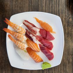 High angle view of food in plate on table