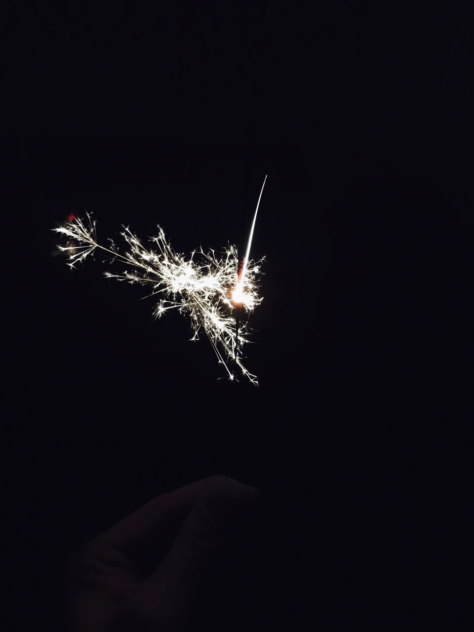 LOW ANGLE VIEW OF FIREWORK DISPLAY AGAINST BLACK BACKGROUND