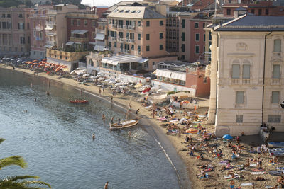 High angle view of buildings in city