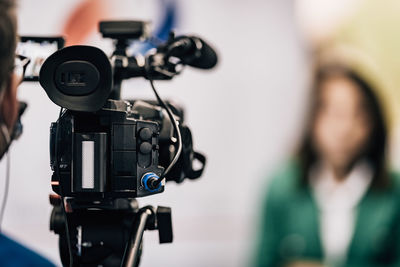 Media interview at a public press conference.