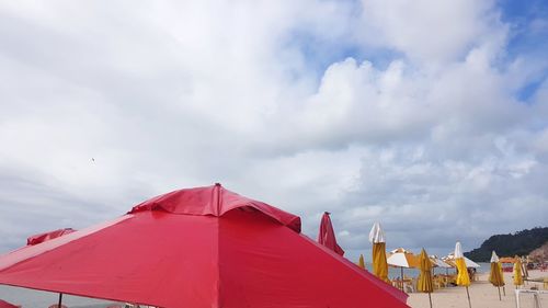 Low angle view of tent against sky