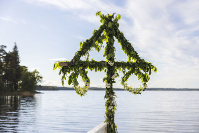 Midsummer maypole by lake