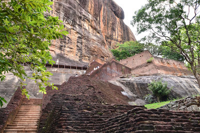 Low angle view of staircase against mountain