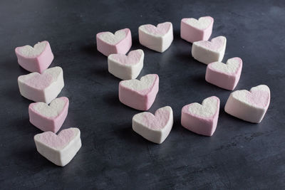 High angle view of heart shape on table