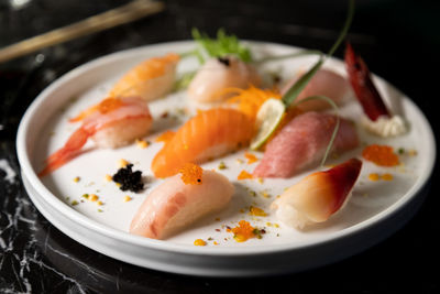 Close-up of sushi in plate