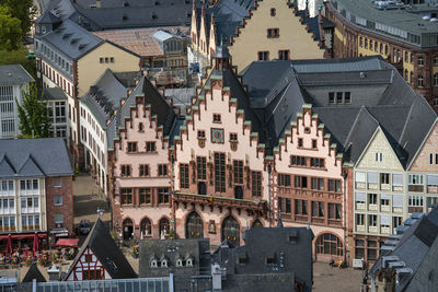 High angle view of buildings in town