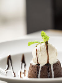 Close-up of ice cream cone on table