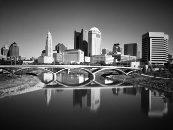 Rich street bridge over scioto river against buildings