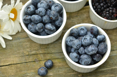 High angle view of fruits in bowl on table