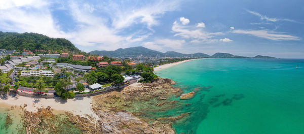 Aerial view panorama image of patong bay at phuket island