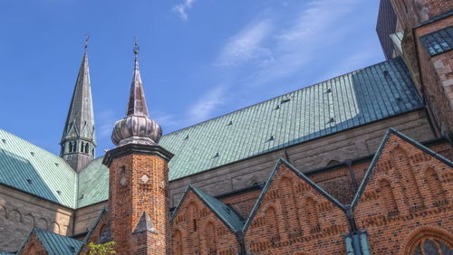 Close up on towers of ribe cathedral or our lady maria cathedral, denmark