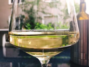 Close-up of beer glass on table