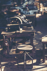 Empty chairs and table in restaurant