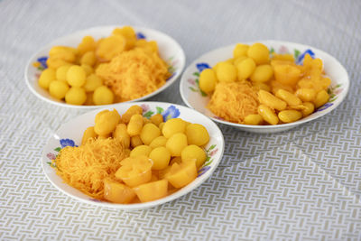 Close-up of pasta in bowl on table