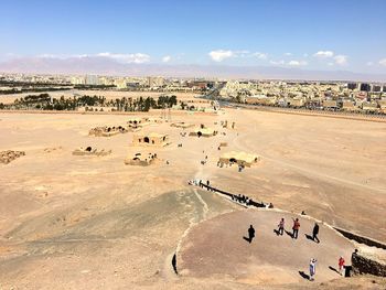 High angle view of people on sand