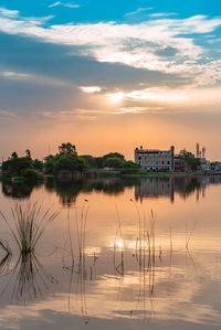 Scenic view of lake against sky during sunset