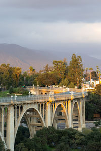 Colorado street bridge in pasadena at golden hour