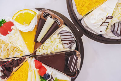 High angle view of dessert on table