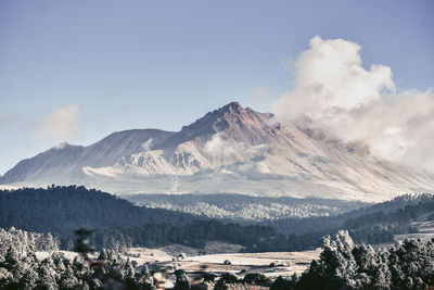 Scenic view of snowcapped mountains against sky