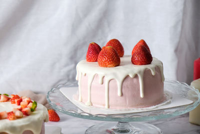 High angle view of strawberries in plate